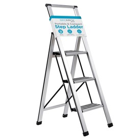 BIRDROCK HOME 3 Step Ladder | Folding Anti-Slip Step Stool, 250 lb Capacity | Lightweight, Slim & Sturdy Design for Household, Kitchen, Garage, Indoor & Outdoor Use | Collapsible, Portable, Heavy-Duty