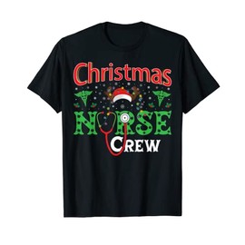 Nurse Christmas Shirt Funny Reindeer Christmas Nurse Crew T-Shirt, black