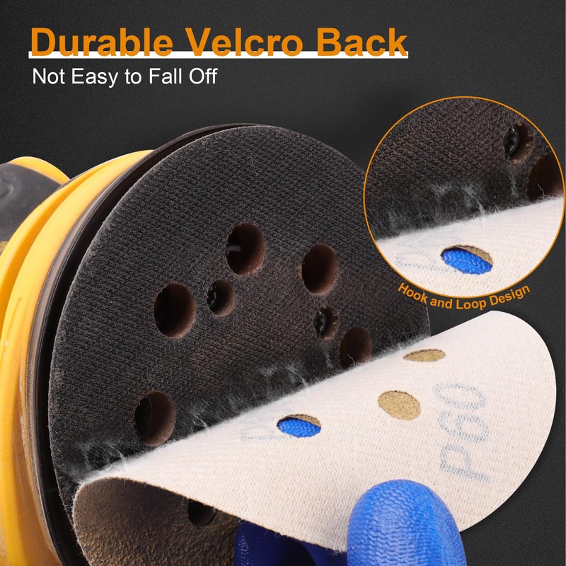Huopueit 100PCS 5 Inch Sanding Discs, 8 Hole Hook and