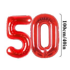 Number Balloons 50,Red Balloons 50 for Birhtday Party Decoration,40 Inch Giant Helium Foil Number Balloons for Women Men 50th Birthday Party Decor Anniversary Party Decorations Supplies