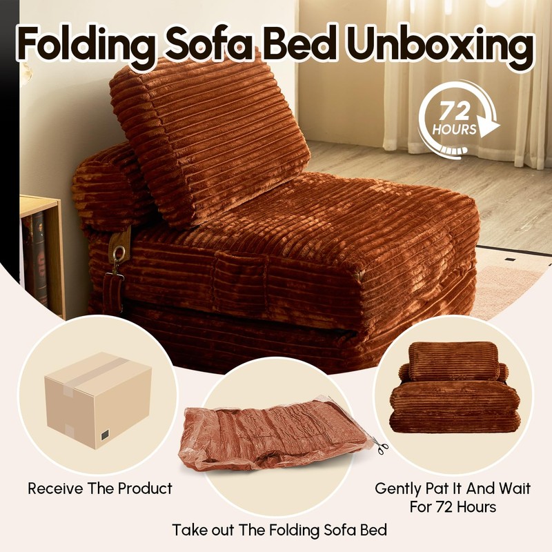 CAODOC Folding Sofa Bed Convertible Sleeper Chair with Pillow, Foldable