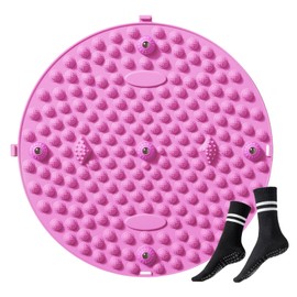 足ツボマット 指圧ボード足裏マッサージ 足つぼマット 足ツボ押し 足踏みマット 指圧マット 人間工学指圧パッド 運動 マッサージ 足のリラックス 折りたたみ コンパクト 指圧板 家庭用 円形 ヨガソックス付(ピンク,37CM)