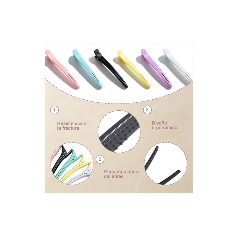 Pinzas de Cocodrilo para el Cabello Profesionales Antideslizantes, 12 Piezas
