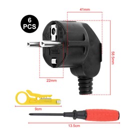 CHEVVY 16 A Schuko Plug, Pack of 6 Plugs, 250 V Protective Contact Plug with Strain Relief, Durable, Can Be Used for 8-10 mm Cable, Splash-proof and Durable, IP20, Black