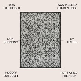 JONATHAN Y SMB107E-6 Madrid Vintage Filigree Textured Weave Light Gray/Black 6 ft. x 9 ft. Indoor/Outdoor Area Rug, Pet Friendly, Non-Shedding, Stain Resistant, Easy-Cleaning for Backyard, Patio