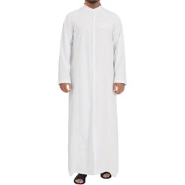 YAOHUOLE Arabic Thobe for Men Long Sleeve Mens Caftans Loungewear Muslim Mens Thobe with Pocket White M