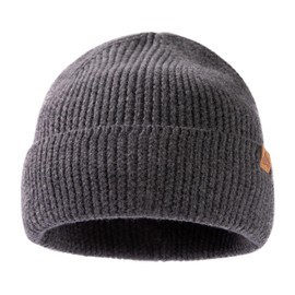 TOP-EX Winter 100% Merino Wool Beanie Hat Men Women Warm Thermal Wooly Hats for Running Golf Cold Weather Grey M/L 55-61CM