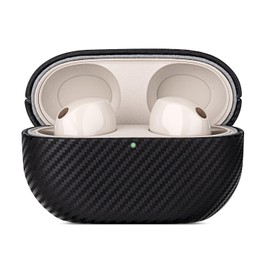 Haobobro Carbon Fibre Texture Leather Case for WF-1000XM5, Handmade WF 1000XM5 Leather Case, Shockproof WF-1000XM5 Leather Case, WF-1000XM5 Protective Leather Case - Black