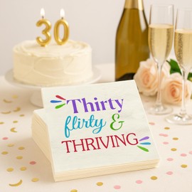 30th Birthday Decorations for Her – "Thirty Flirty and Thriving" Cocktail Napkins, 52-Pack,3-Ply Colorful Paper Napkins for Women’s 30th Birthday Party Supplies