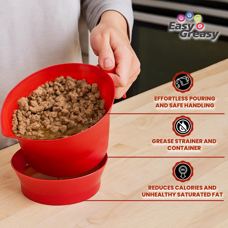 Easy Greasy Colander Grease Strainer With Handle And Container, Catch