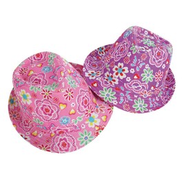 KarnevalsTeufel Trilby Party Hat Disco Hat Summer Hat Flower Power Hippie Various Designs and Colours (Flower Pink)