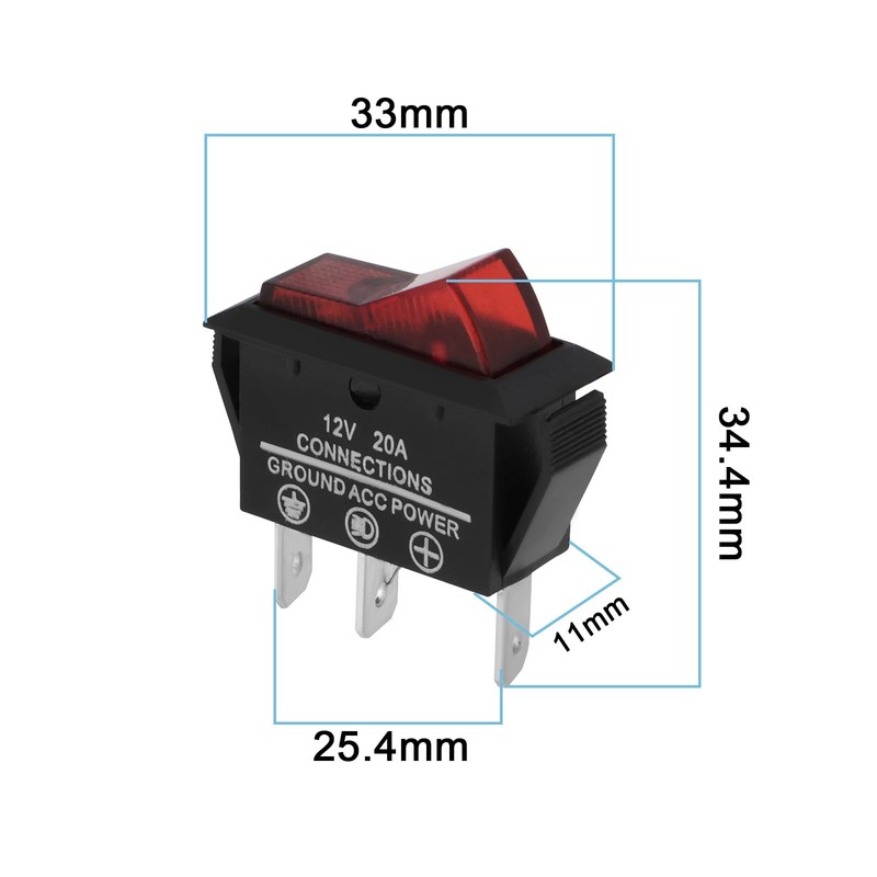 ECSiNG 2pcs Red 12v 20A Rocker Switch 3-Pin 2-Position LED