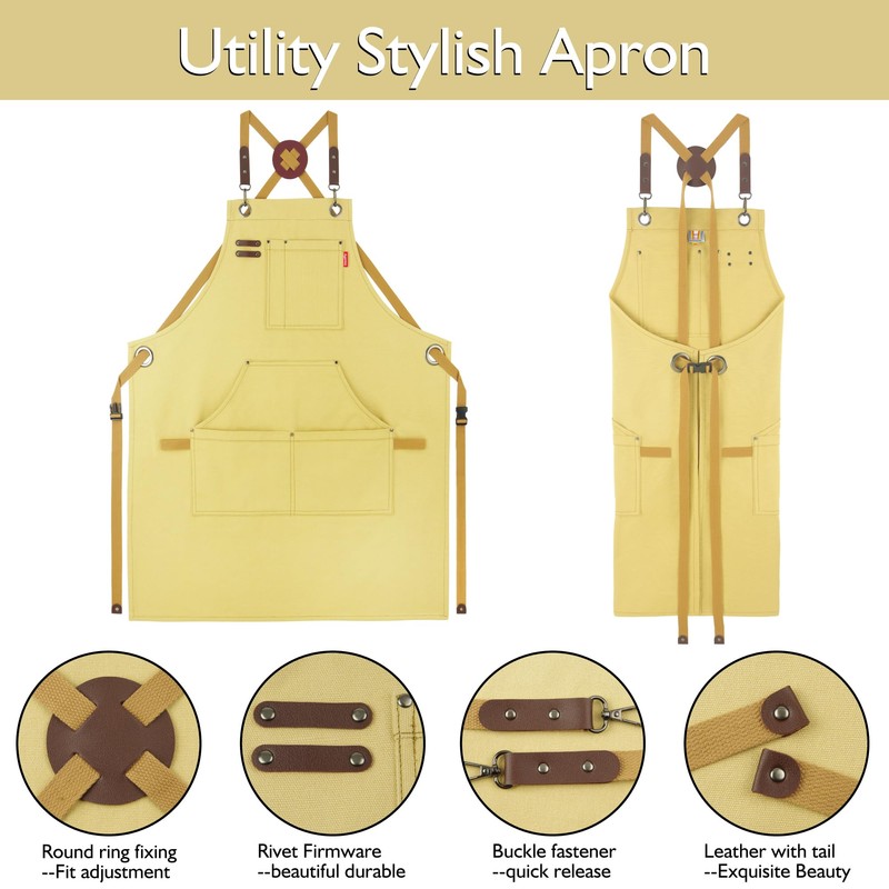 Stenffy Kitchen Apron, Work Apron, Canvas, Multiple Pockets, Gardening, Painting,