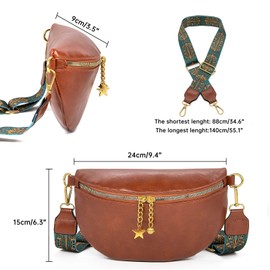 Long Keeper Crossbody Shoulder Bags - PU Leather Saddle Bags Chest Bag for Women Ladies Bum Bag with Detachable Wide Strap Elegant Travel Fanny Pack