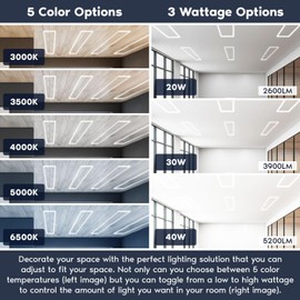 LUXRITE 1x4 FT Edge-Lit Frame LED Panel Lights, 5CCT Selectable 3000K-6500K, 2600/3900/5200LM, 20W/30W/40W Switch, Grid Drop Ceiling Lights, 0-10V Dimmable, Damp Rated, 100-277V, ETL Listed