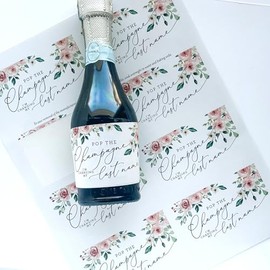 Pop the Champagne I'm Changing My Last Name Labels - Mini Champagne Bottle Stickers - Bride Squad Favor - Bridal Shower Favor - Set of 32 - LABEL ONLY