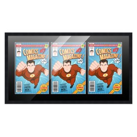 Poster Palooza Comic Book Frame Wall Display with Mat for 3 Current Era Comics Published After 1985 - Black Comic Frame for 6.875x10.5 Comics