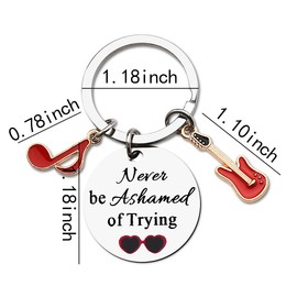 Christmas Birthday Gifts for Women Men Never be Ashamed of Trying Keychain for Son Daughter Encouragement Inspirational Gift for Granddaughter Grandson Motivational Keyring for Music Lovers