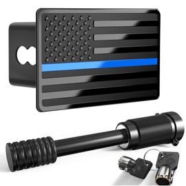 2.5 Inch American Flag Trailer Hitch Cover Plug with 5/8-Inch Pin Diameter Trailer Hitch Lock,2 1/2 Inch Hitch Cover Fits for 2.5 Inch Receivers,Black&Thin Blue Line