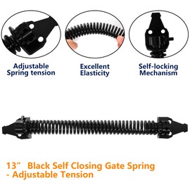13 inch Self Closing Gate Door Spring Hardware for Wooden and Vinyl Fence with Adjustable Tool,Steel,Black