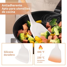 Juego de Utensilios de Cocina de Silicona Utensilios-Juego de 12 Herramientas de Cocina Antiadherentes Resistentes al Calor con Mango de Silicona y Madera, Ideal para Cocinar y Hornear, Blanco