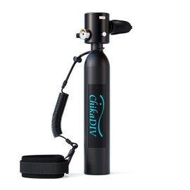 CHIKADIV Mini Scuba Tank, 0.5L Portable Diving Tank up to 10 Minutes, Pony Bottle Reusable Lung Tank 3000 PSI Max Pressure for Emergency Rescue Exploration A2 Black