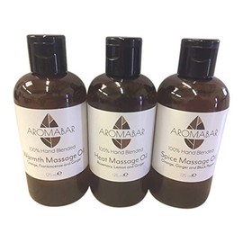 Winter Warmer Massage Oil Gift Set (3 x 125ml) Warmth (Sweet Orange, Frankincense & Ginger), Heat (Rosemary, Lemon & Ginger) and Spice (Sweet Orange. Ginger & Black Pepper)