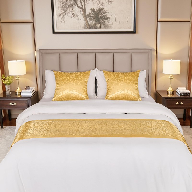 Cobedzy Gold Satin Bed Runner for King Size Beds(1.8m), 50