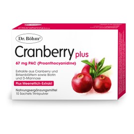 Dr. Böhm Cranberry Plus, Pack of 10: for Bladder, Mucous membranes and Immune System, with Cranberry, D-Mannose, Biotin, Vegetable Ingredients, Vitamin C & D