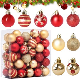MUNSKT 50 Pcs Christmas Tree Decoration Balls, Tree Decorations with Red and Gold Baubles,Christmas Tree Ornaments Christmas Bauble with Lanyard for Christmas Decoration, Wedding, Birthday Party