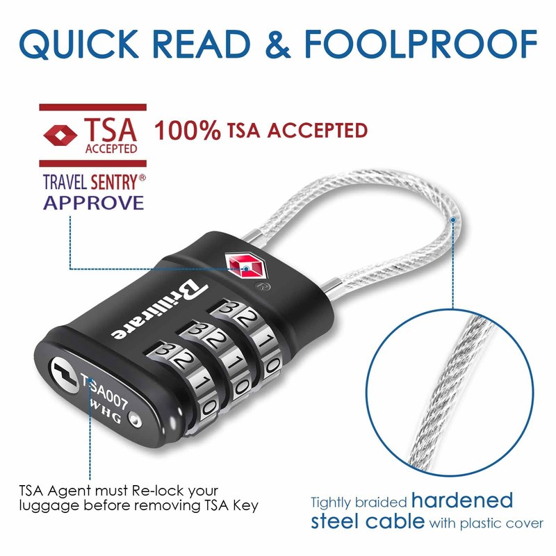 2 Pack TSA Approved Luggage Locks, Combination Travel Cable Lock,