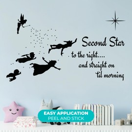 Second Star to The Right and Straight On Til Morning Peter Pan Quote Wall Decor I Tinker Bell Wall Decal for Child Room Decorations I Multiple Size Options (Wide 22" x 13" Height)