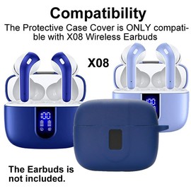smaate Earbuds Case Compatible with TAGRY X08 Wireless Headphone, Silicon Protective Cover with Keychain, with Window for LED Display, Blue