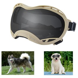 Soft Dog Goggles Large Breed Anti-UV Dog Sunglasses,Large Dog Sunglasses for Medium-Large Dogs Dustproof Windproof Snowproof Sking Dog Eye Protection (Khaki Frame &Gray Lens/Small)