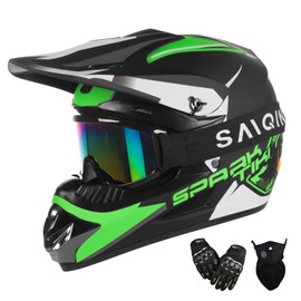 Adult Motocross Helmet Dirt Bike Helmet,ATV Motorcycle Helmet,Outdoor Dirt Bike Helmets,DOT Approved,Off-Road Helmets with Gloves Goggles Face Shield 4-Piece Set