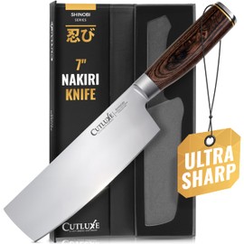 Cutluxe Nakiri Knife – Ultra Sharp 7" Meat and Vegetable Japanese Knife for Chopping, High Carbon Stainless Steel Blade, Full Tang Pakkawood Handle – Shinobi Series
