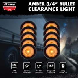 Abrams Round 3/4" Amber 1 LED Side Marker Trailer Lights [Waterproof] Bullet Marker Light For Buses, RVs, Trucks & Trailers [Polycarbonate Reflector] [SAE/DOT Certified] [IP67 Submersible] 10 Pack