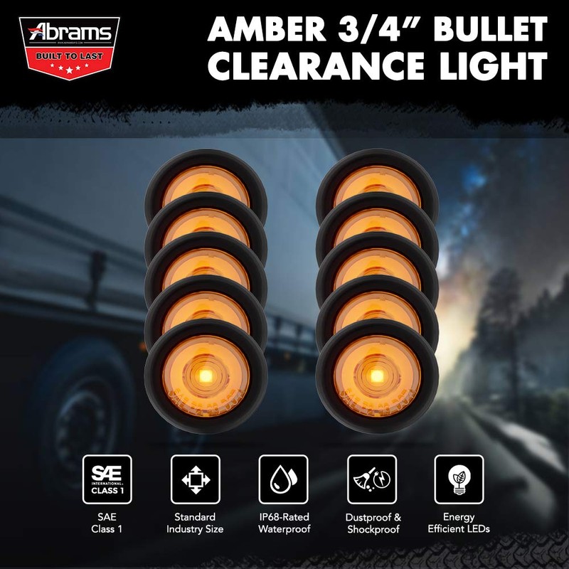 Abrams Round 3/4" Amber 1 LED Side Marker Trailer Lights