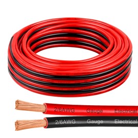 6 Gauge Wire 15 Feet, 6/2 AWG Pure Copper Wire, 6AWG 2 Conductors Red Black Oxygen Free Stranded Low Voltage Wire for Solar Panel, Automotive, Audio Auto, LED Lighting(6 AWG 15FT)