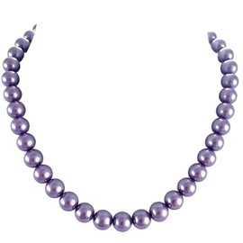 TUOKAY 10mm Round Natural Shell Pearl Bead Necklace Strand 18 inch Pearl Choker Necklace for 1920s Pearl Necklace for Women (Purple)