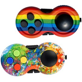 Fidget Pad with 8 Fidget Functions, Fidget Controller Stress Reducer, Fidget Toy Cube Relieves Stress and Anxiety Toys for ADD ADHD Autism Children and Adults (Graffiti + Rainbow)