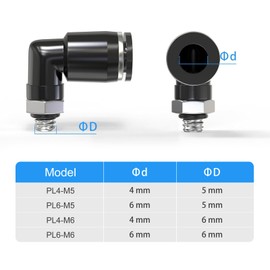 TAILONZ PNEUMATIC Male Elbow 6mm Tube OD x M5 Thread 90 Push to Connect Fittings PL6-M5 (Pack of 2)