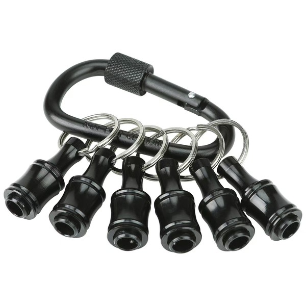 Upgrade 6 Pcs Bit Holder Keychain with Black Carabiner, 1/4