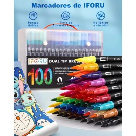 Marcadores Acuarelables Iforu 100 Colores Doble Punta Pincel No Tóxicos