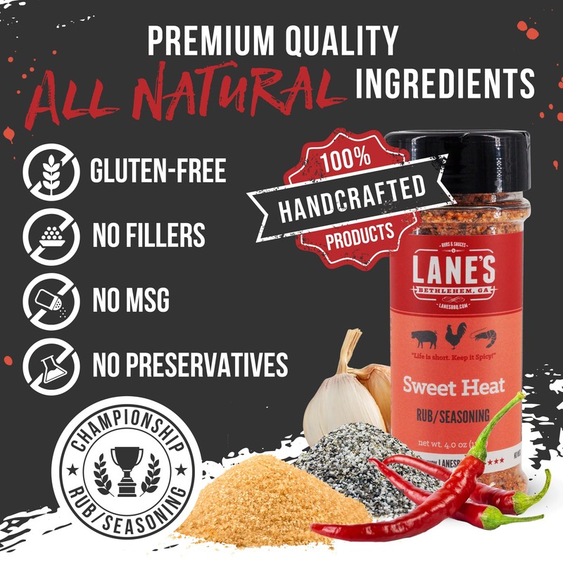 Lane's Sweet Heat Rub Seasoning, All-Natural BBQ Brisket Rub Goes