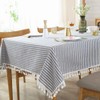 meioro Table Cloth Blue White Striped Tablecloth Tassels Cotton Linen