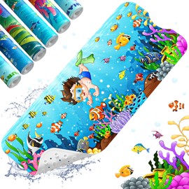 XIYUNTE Baby Bath Mat for Tub Non Slip Kids Bath Mat - 40''x16'' Extra Long Cartoon Bathtub Mat Non Slip Kids Shower Mat Eco-Friendly Toddler Bath Mats with Suction Cups, Machine Washable