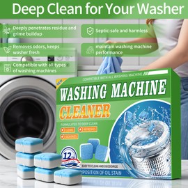 Washing Machine Cleaner Tablets 12 Pack - Deep Cleaning Tablets for HE Front & Top Load Washers, Septic Safe, Eco-Friendly, Removes Residue & Odors