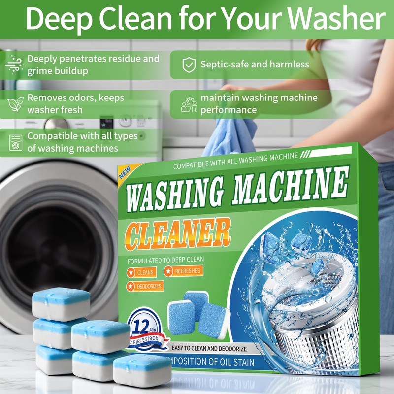 Washing Machine Cleaner Tablets 12 Pack - Deep Cleaning Tablets