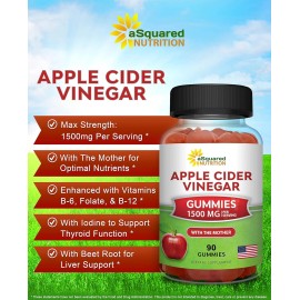 aSquared Nutrition Apple Cider Vinegar Gummies 1500mg, 90 Vegan Gummies